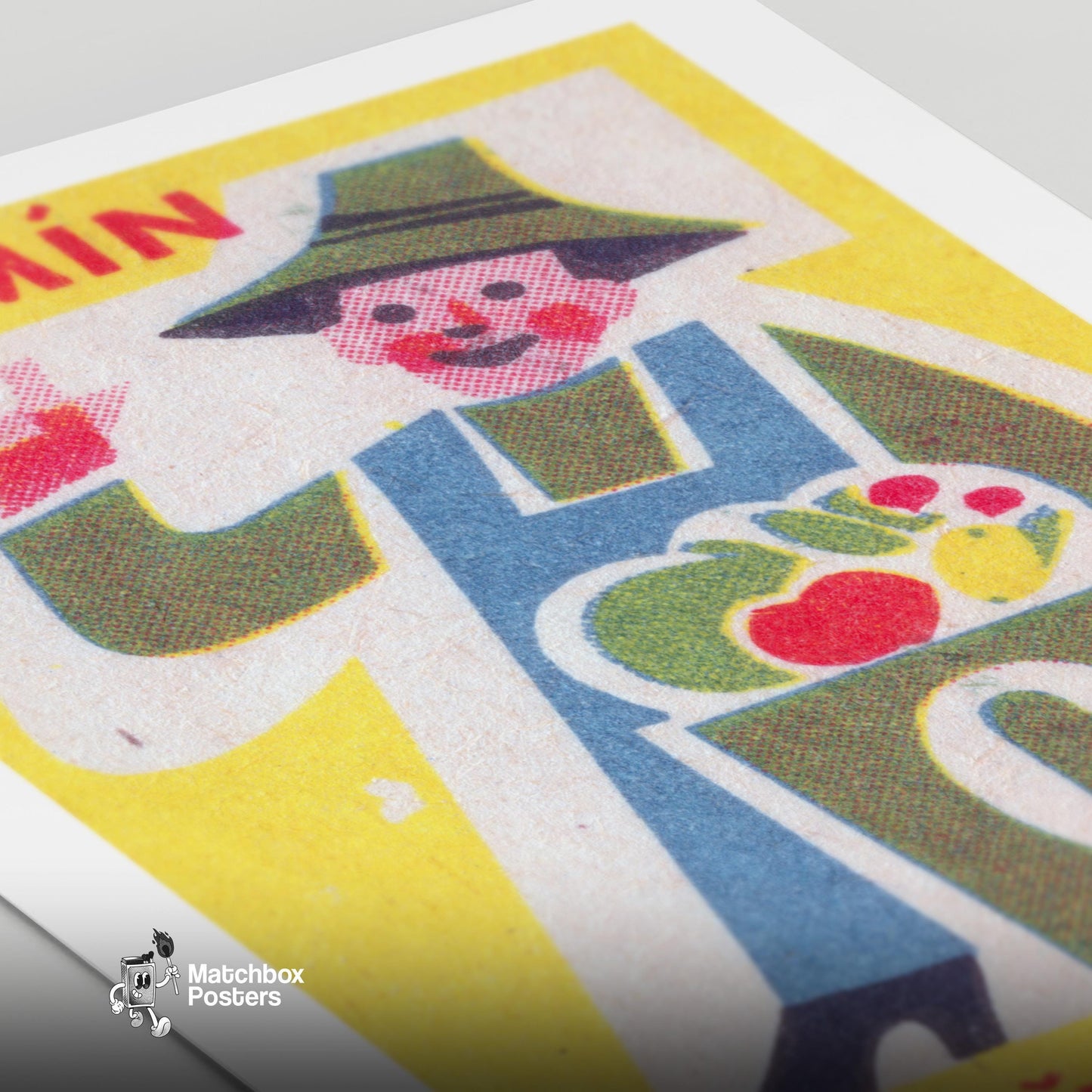 Smiling Farmer - vintage matchbox label print - close-up detail