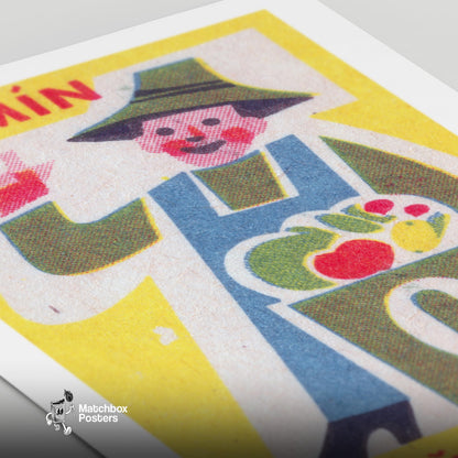 Smiling Farmer - vintage matchbox label print - close-up detail