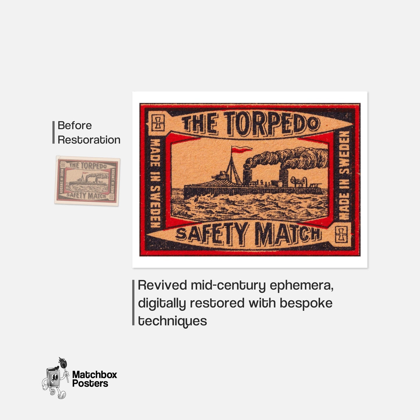 Steamship - vintage matchbox label print - framed wall art preview