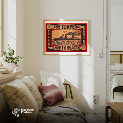 Steamship - vintage matchbox label print - living room mockup