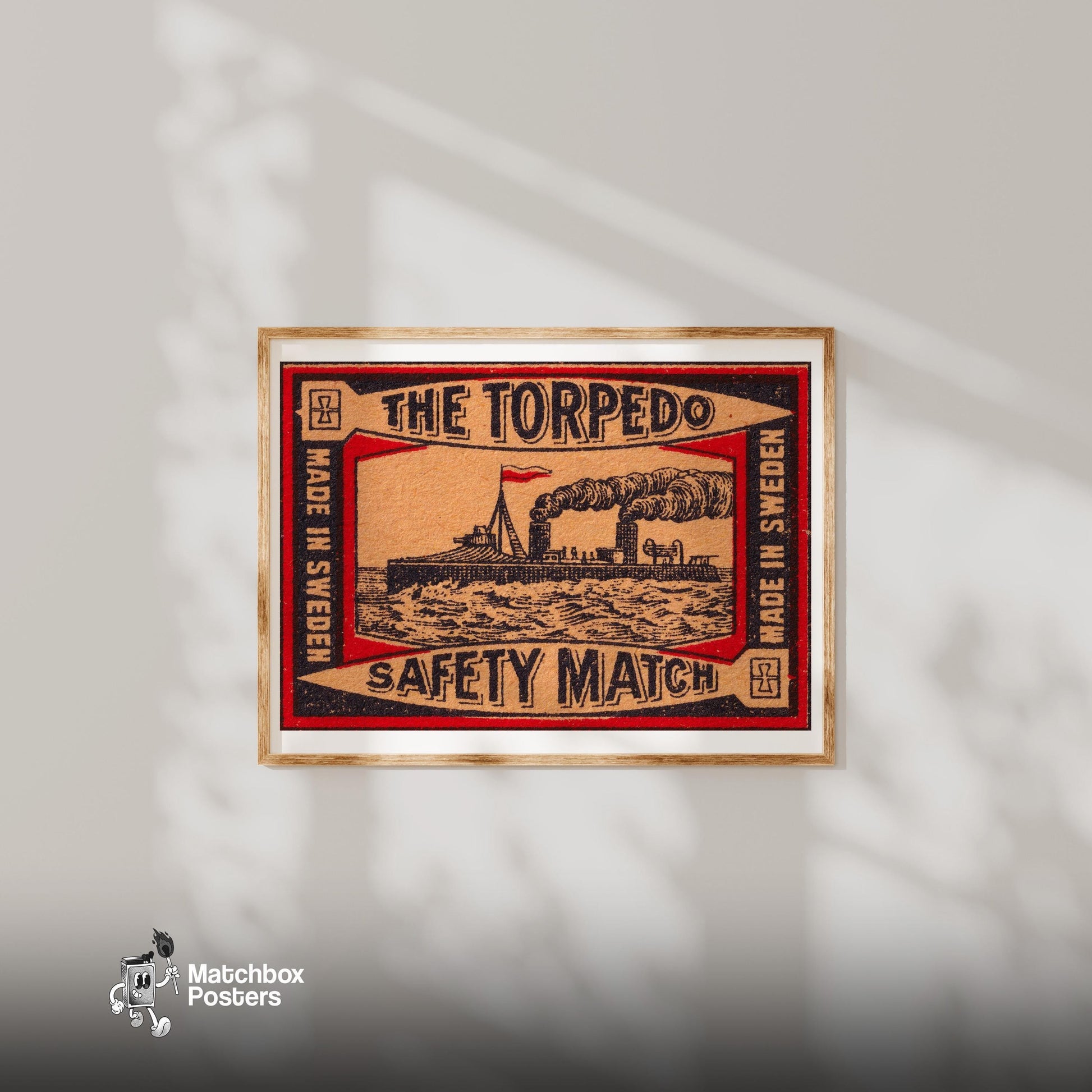 Steamship - vintage matchbox label print - bedroom mockup