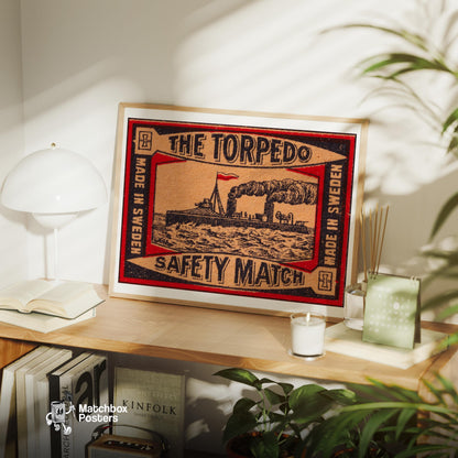 Steamship - vintage matchbox label print - office wall