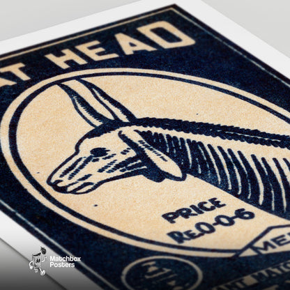 Goat Head - vintage matchbox label print - close-up detail