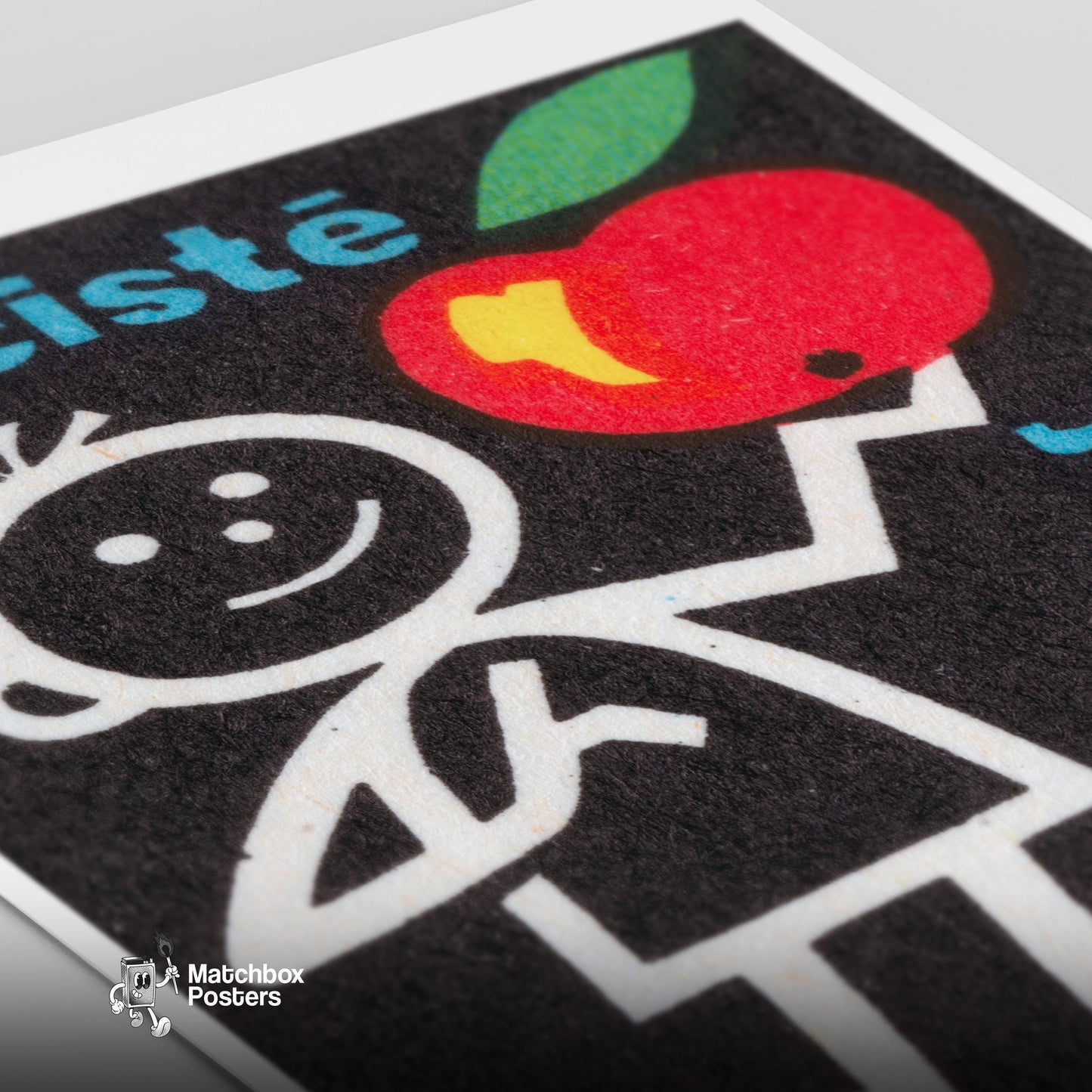 Child with Red Apple - vintage matchbox label print - close-up detail