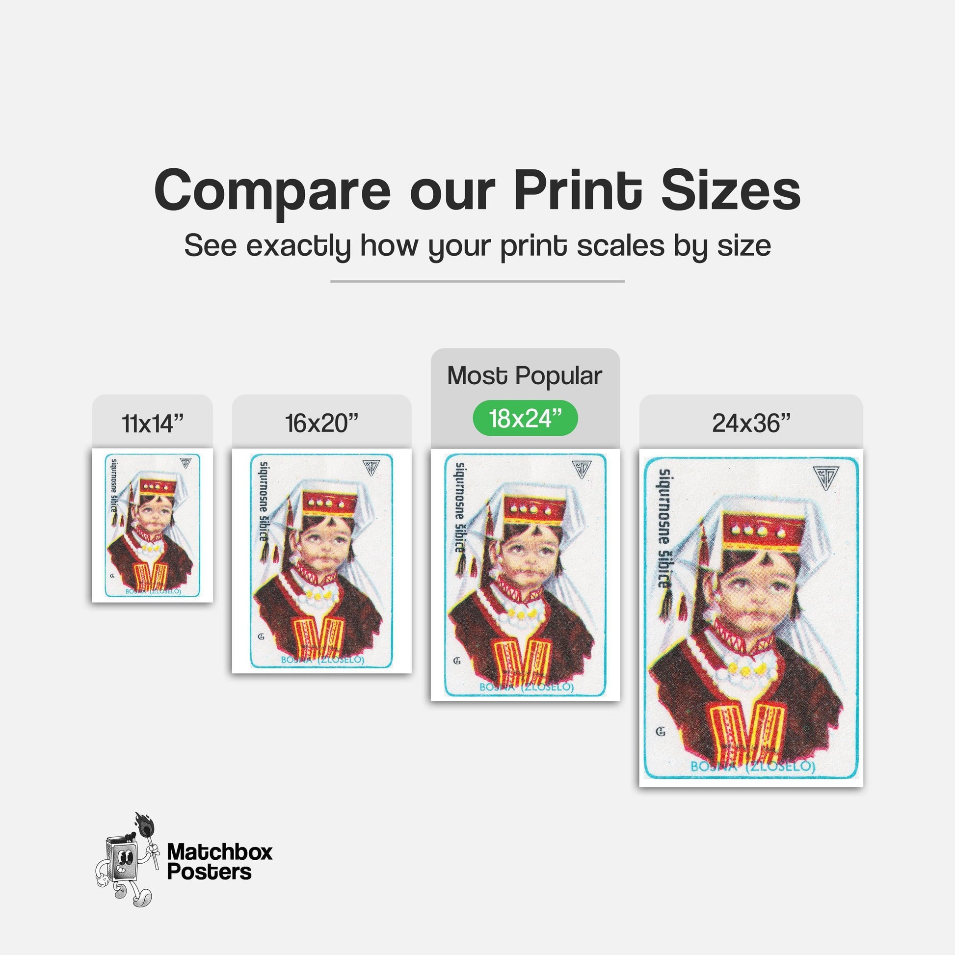 Bosnian Girl - vintage matchbox label print - gallery wall preview