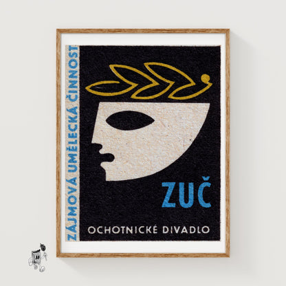 Theater Mask - vintage matchbox label print