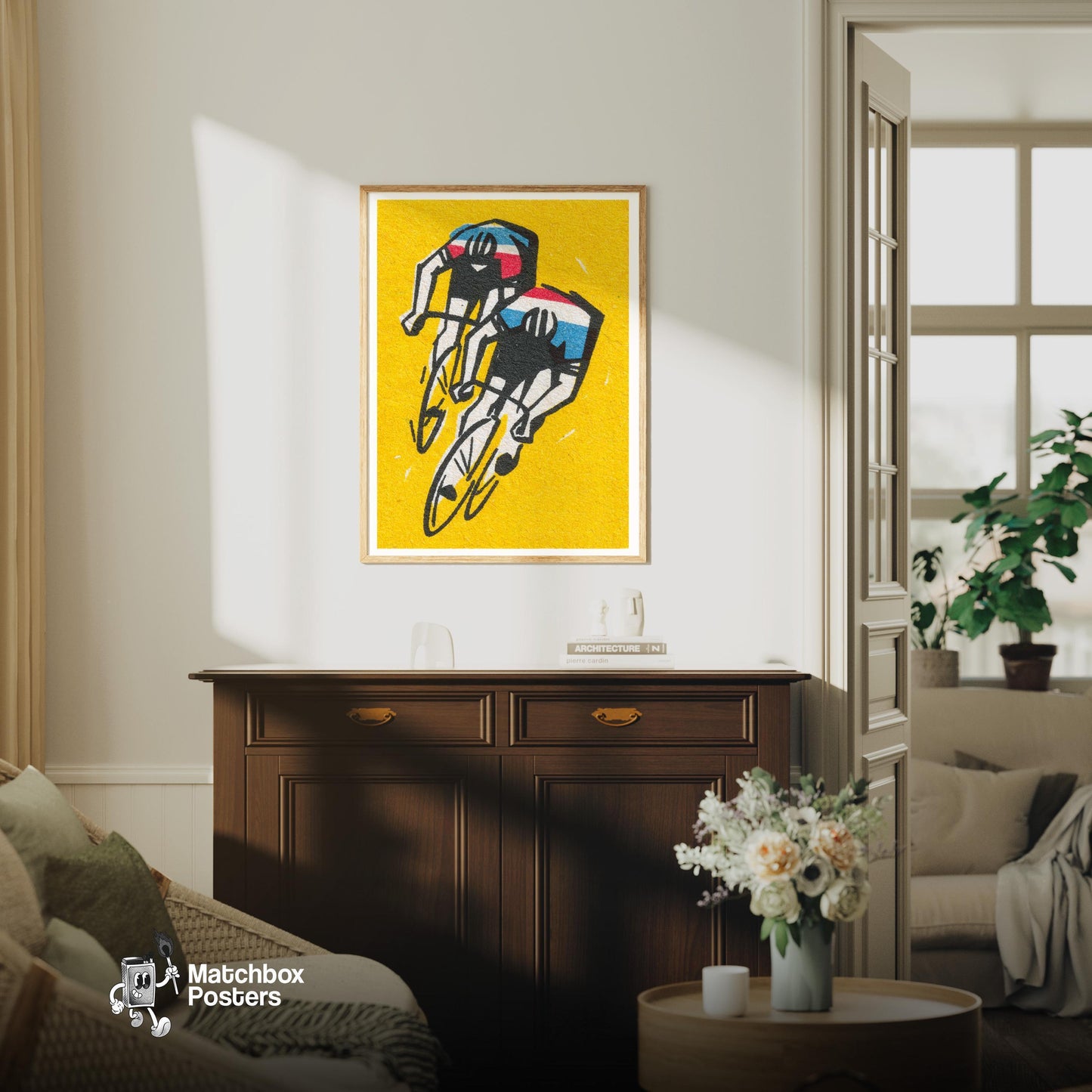 Track Cycling - vintage matchbox label print - living room mockup