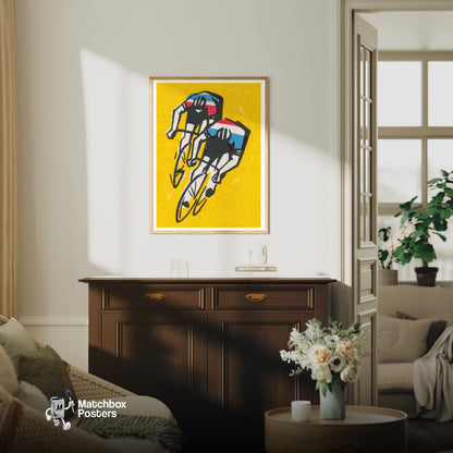 Track Cycling - vintage matchbox label print - living room mockup