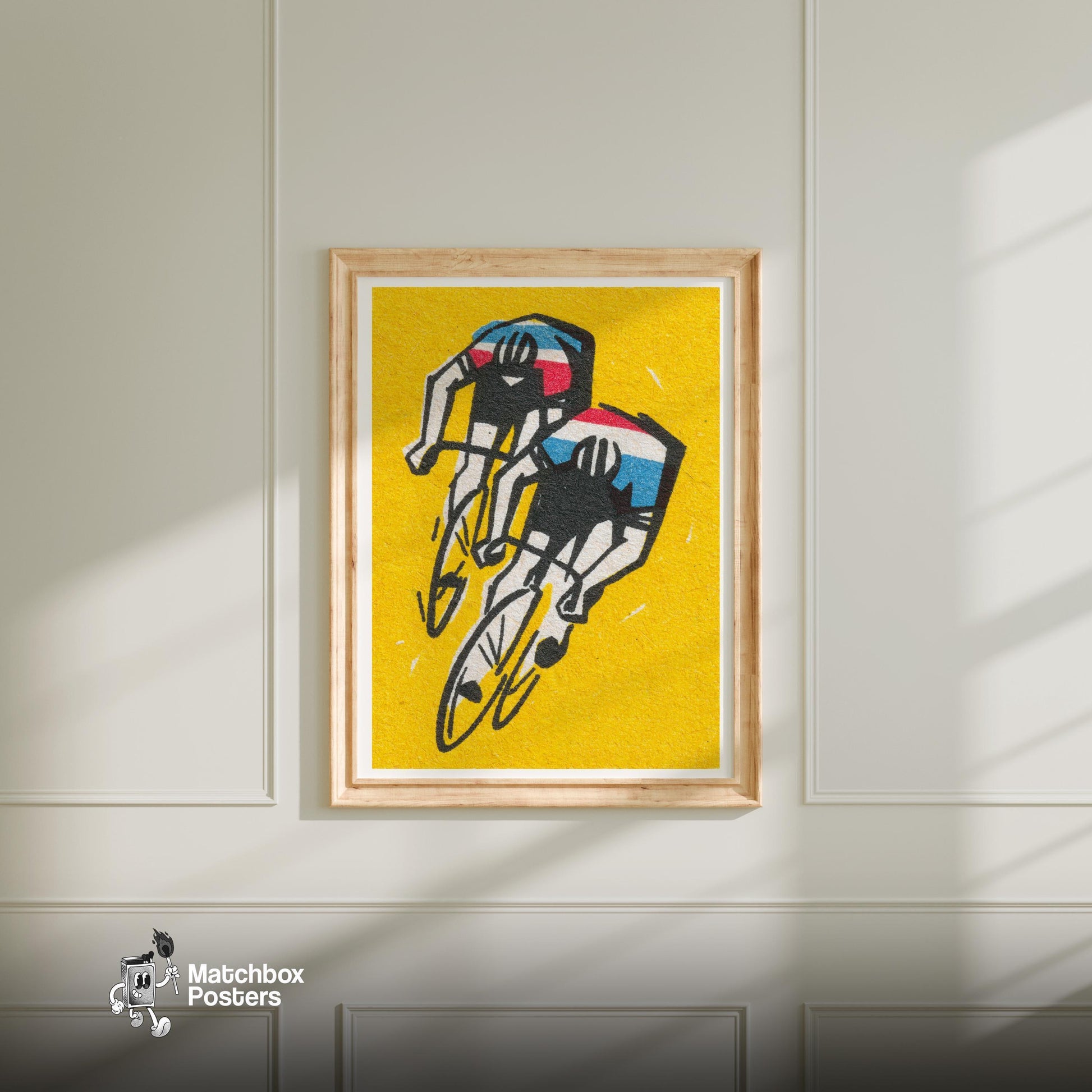 Track Cycling - vintage matchbox label print - bedroom mockup