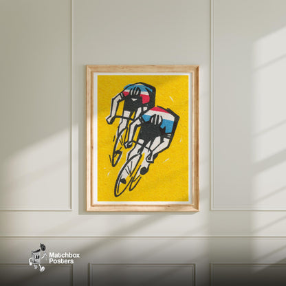 Track Cycling - vintage matchbox label print - bedroom mockup