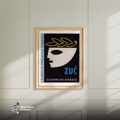 Theater Mask - vintage matchbox label print - bedroom mockup