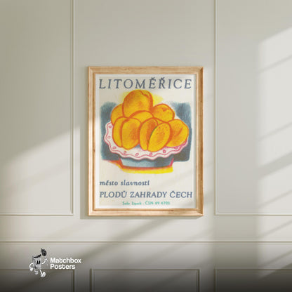 Apricots - vintage matchbox label print - bedroom mockup