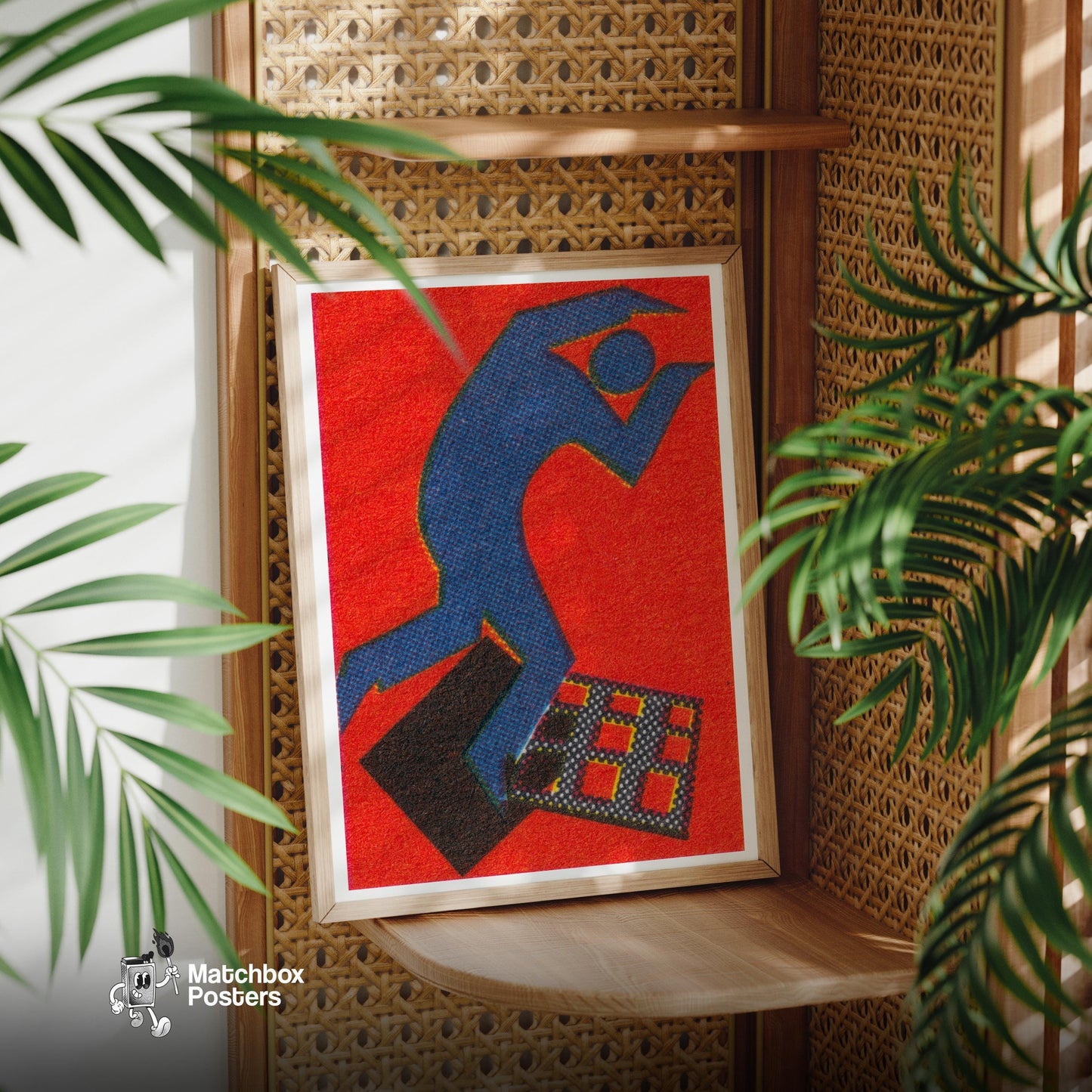 Blue Figure - vintage matchbox label print - office wall