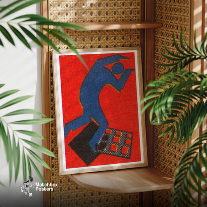 Blue Figure - vintage matchbox label print - office wall