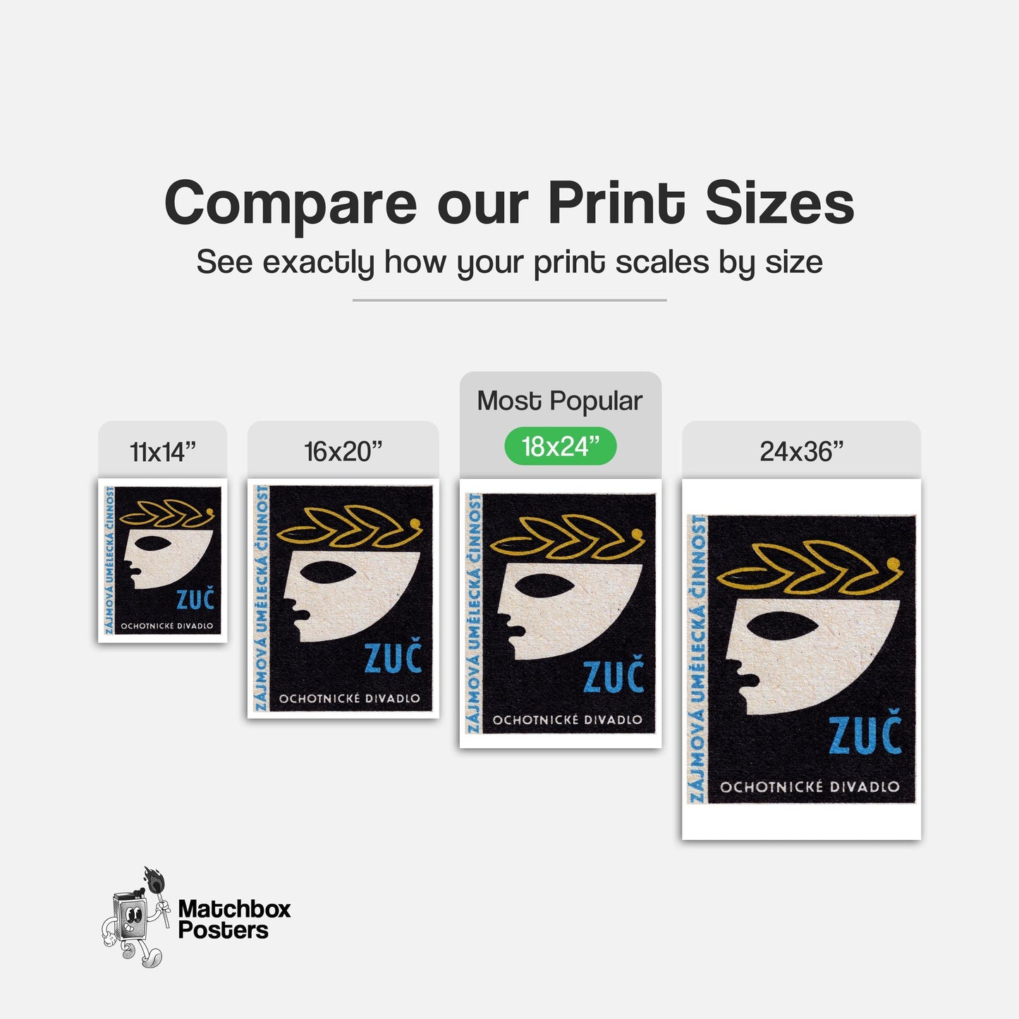Theater Mask - vintage matchbox label print - gallery wall preview