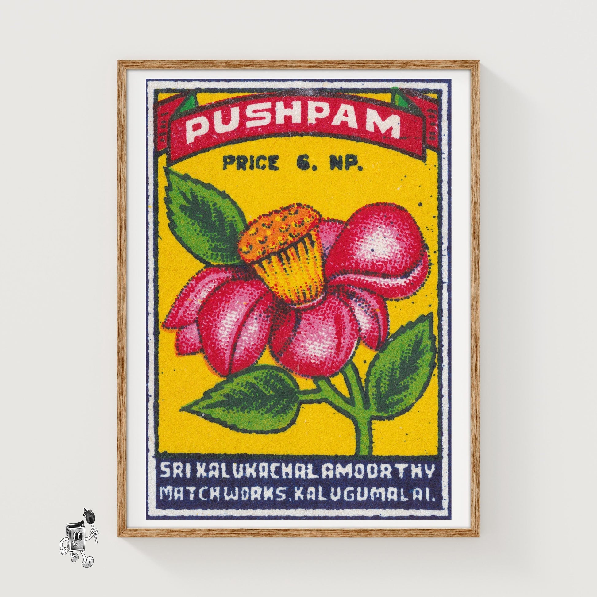 Red Flower - vintage matchbox label print