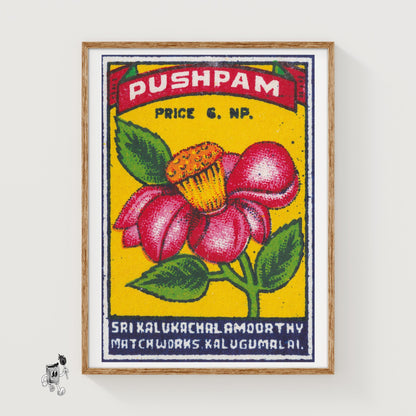 Red Flower - vintage matchbox label print