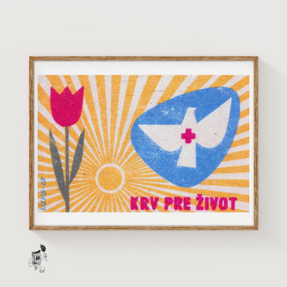 Dove with Red Cross - vintage matchbox label print