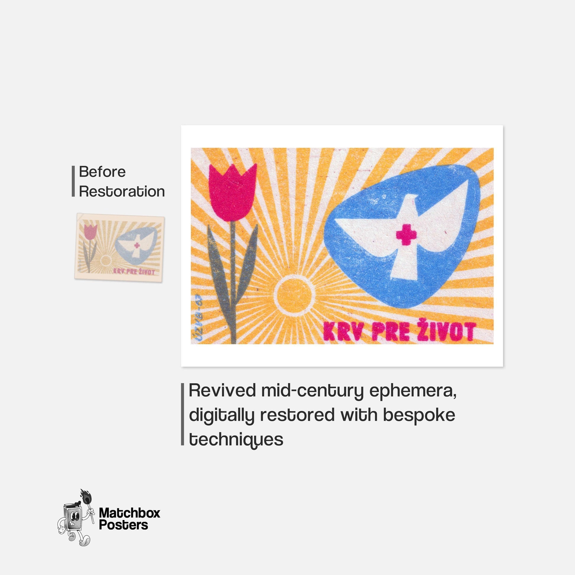 Dove with Red Cross - vintage matchbox label print - framed wall art preview