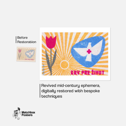 Dove with Red Cross - vintage matchbox label print - framed wall art preview
