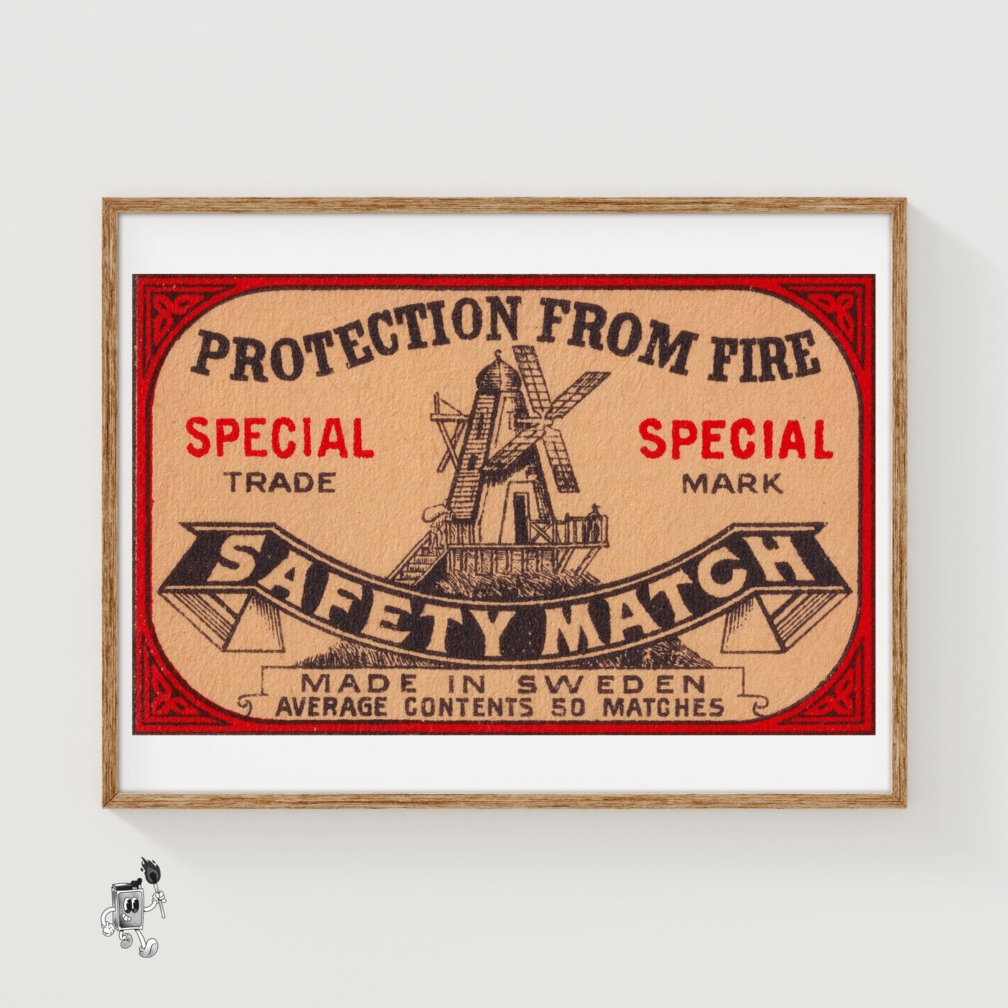 Windmill - vintage matchbox label print