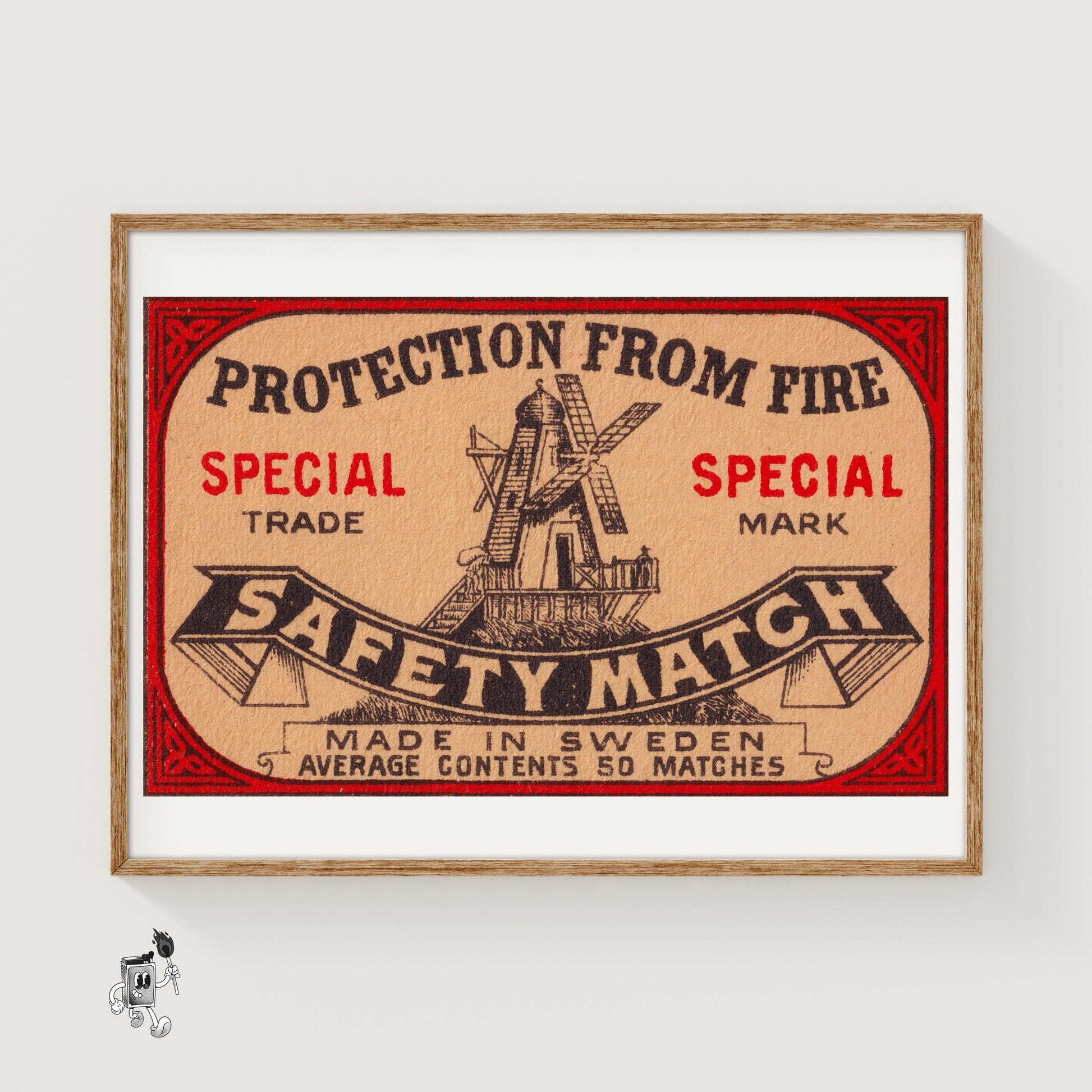 Windmill - vintage matchbox label print