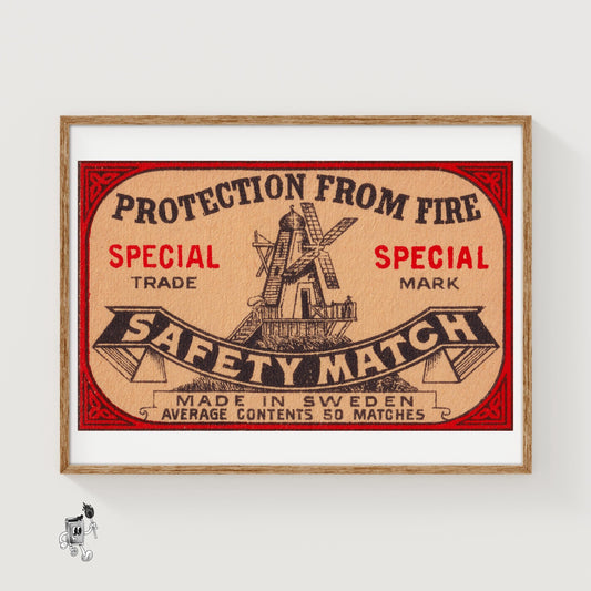 Windmill - vintage matchbox label print