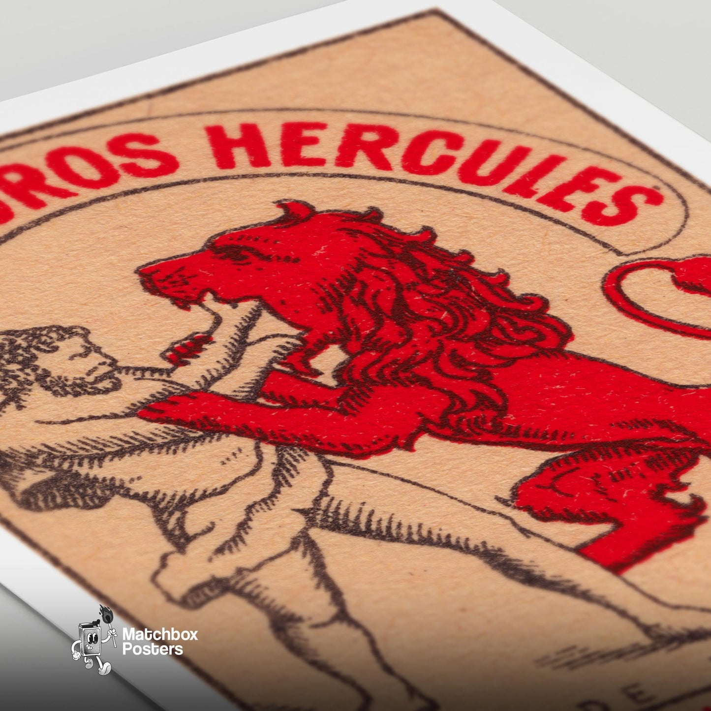 Hercules and Lion - vintage matchbox label print - close-up detail