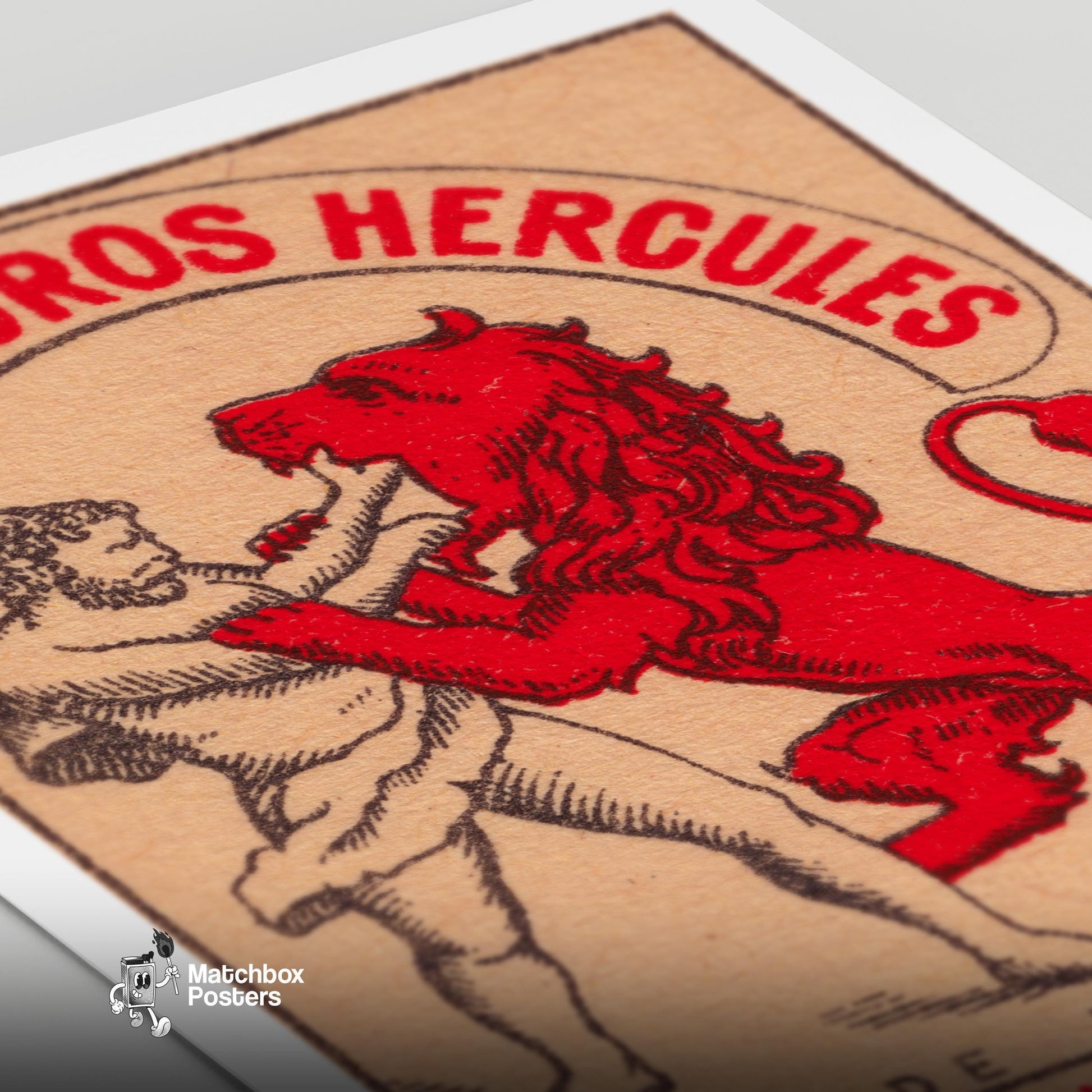 Hercules and Lion - vintage matchbox label print - close-up detail