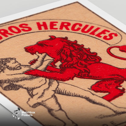 Hercules and Lion - vintage matchbox label print - close-up detail
