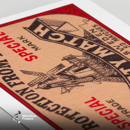 Windmill - vintage matchbox label print - close-up detail