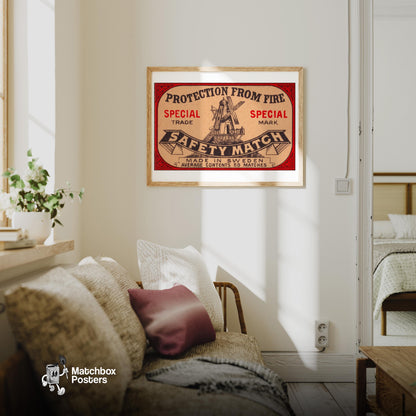 Windmill - vintage matchbox label print - living room mockup