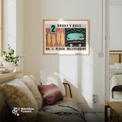 Wheat Harvest - vintage matchbox label print - living room mockup