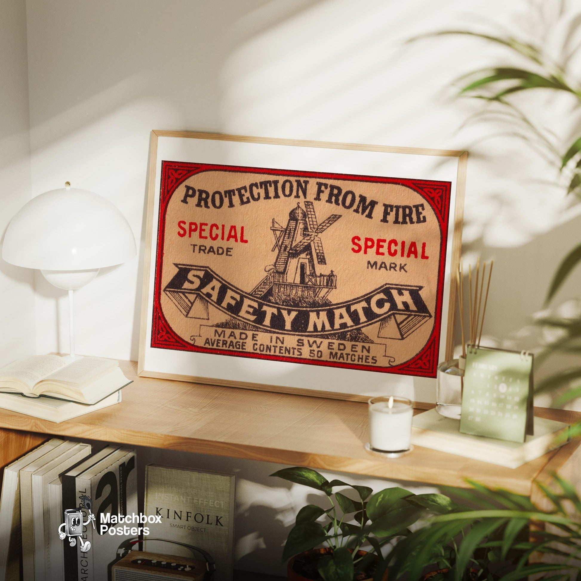 Windmill - vintage matchbox label print - office wall