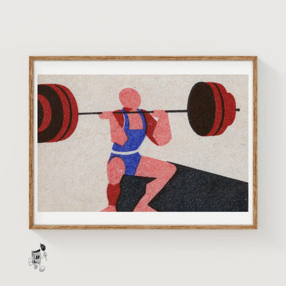 Weightlifter - vintage matchbox label print