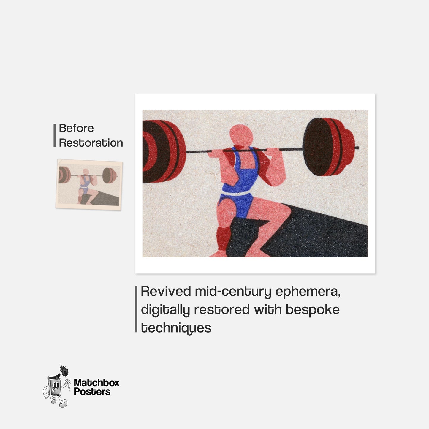 Weightlifter - vintage matchbox label print - framed wall art preview