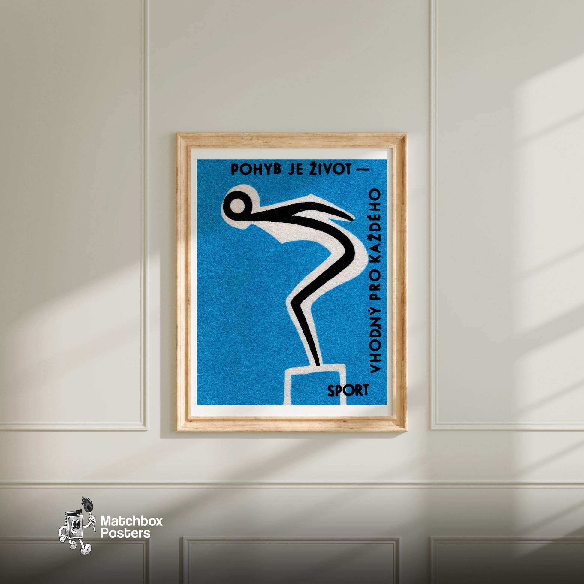 Swimming for Health - vintage matchbox label print - bedroom mockup