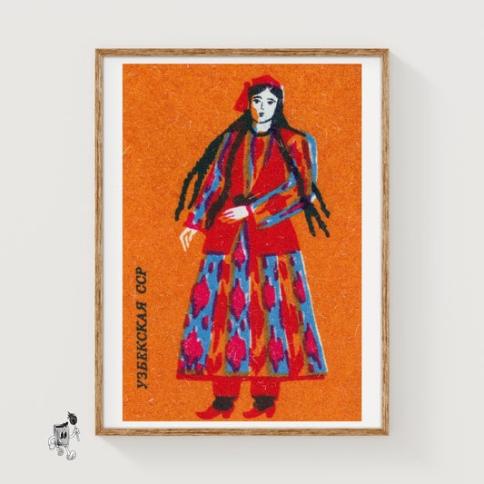 Uzbek Woman - vintage matchbox label print