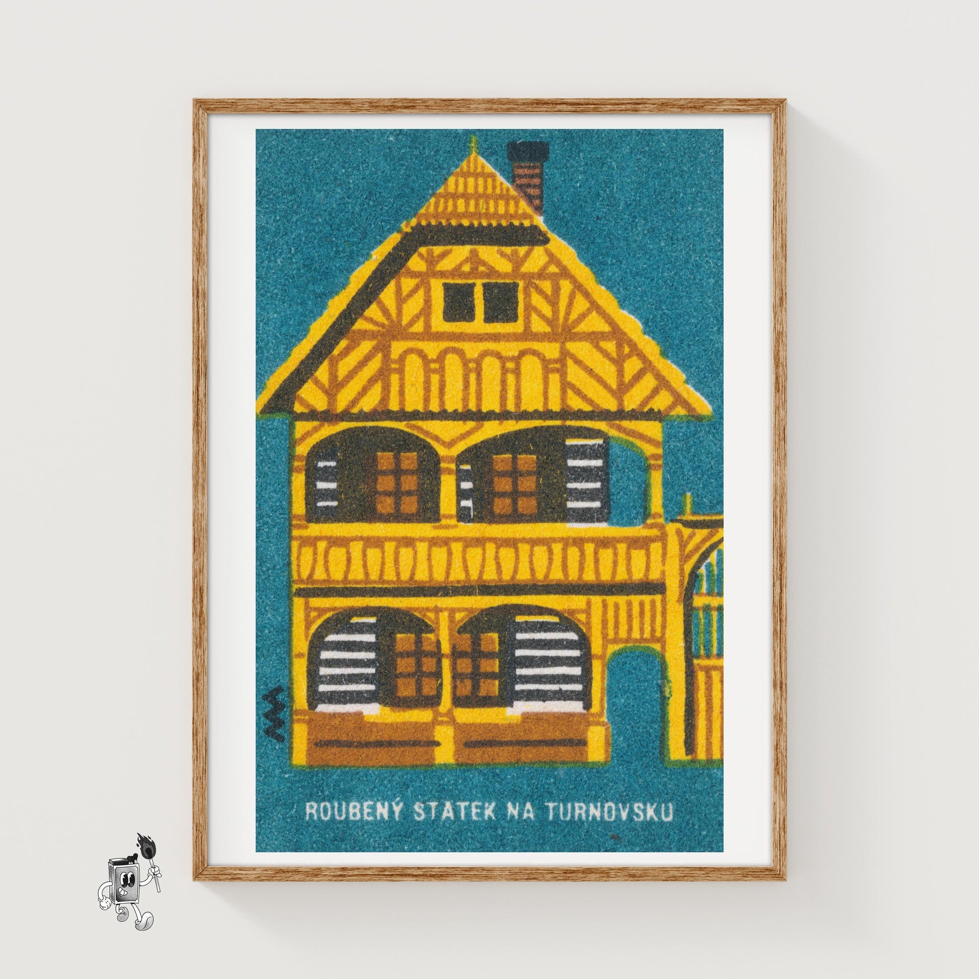 Traditional Wooden House - vintage matchbox label print