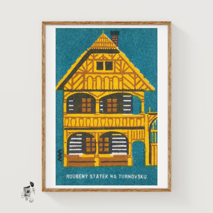 Traditional Wooden House - vintage matchbox label print