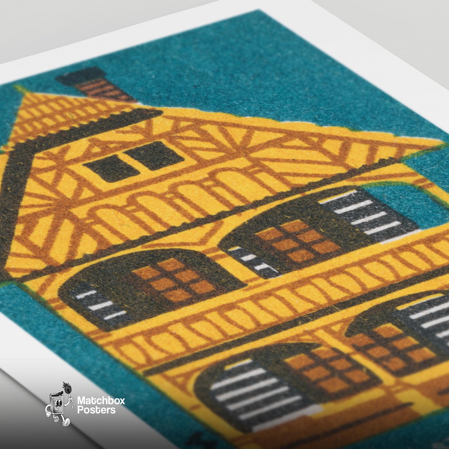 Traditional Wooden House - vintage matchbox label print - close-up detail