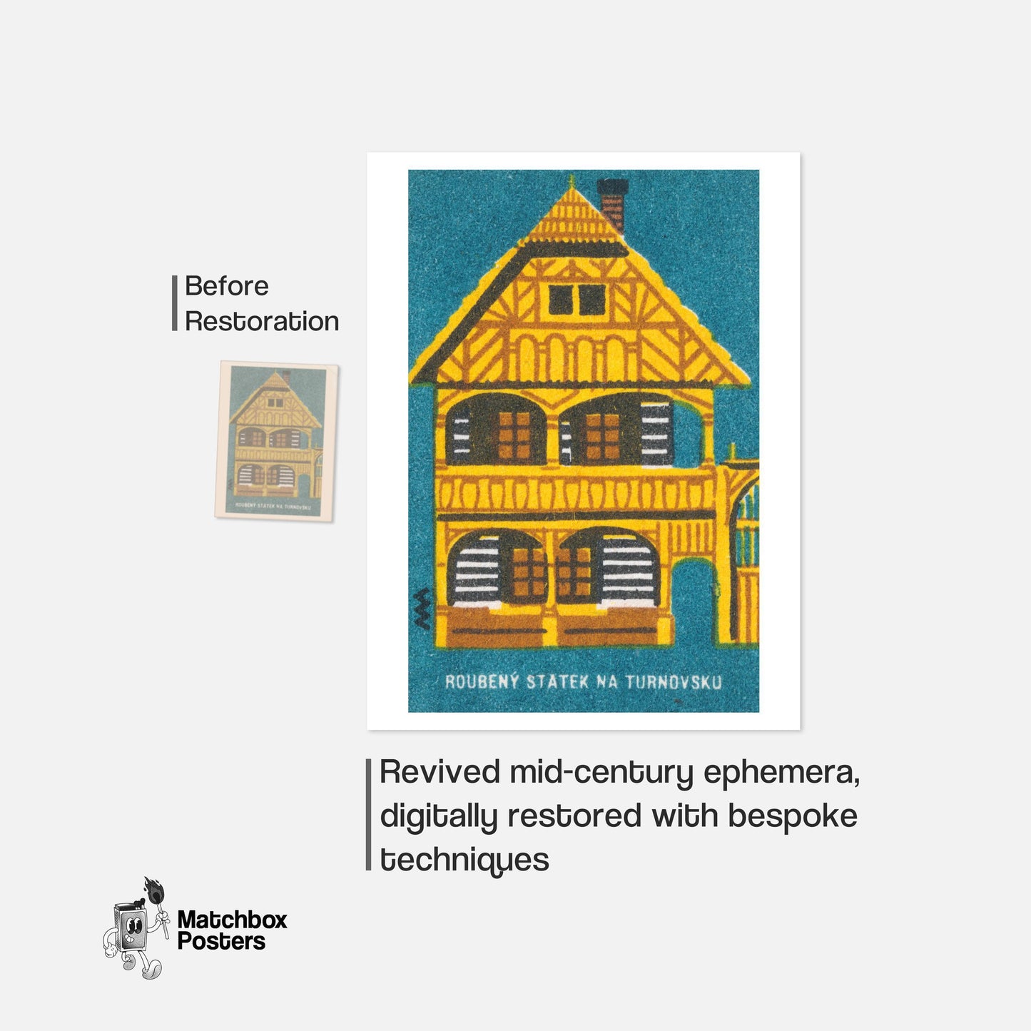 Traditional Wooden House - vintage matchbox label print - framed wall art preview