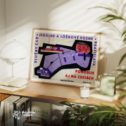 Reclining Traveler - vintage matchbox label print - office wall