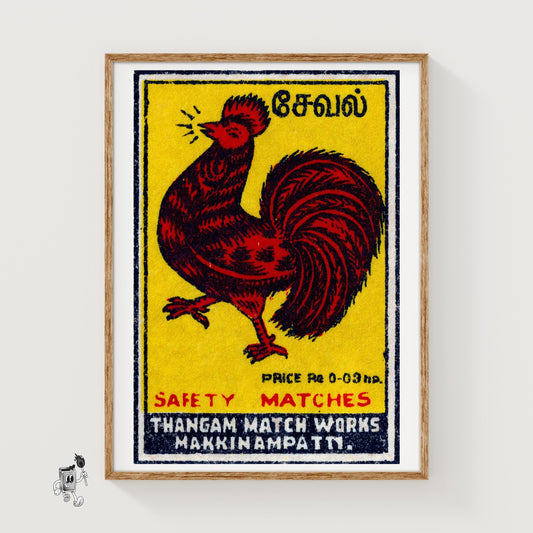 Red Rooster - vintage matchbox label print