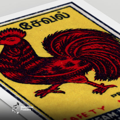 Red Rooster - vintage matchbox label print - close-up detail