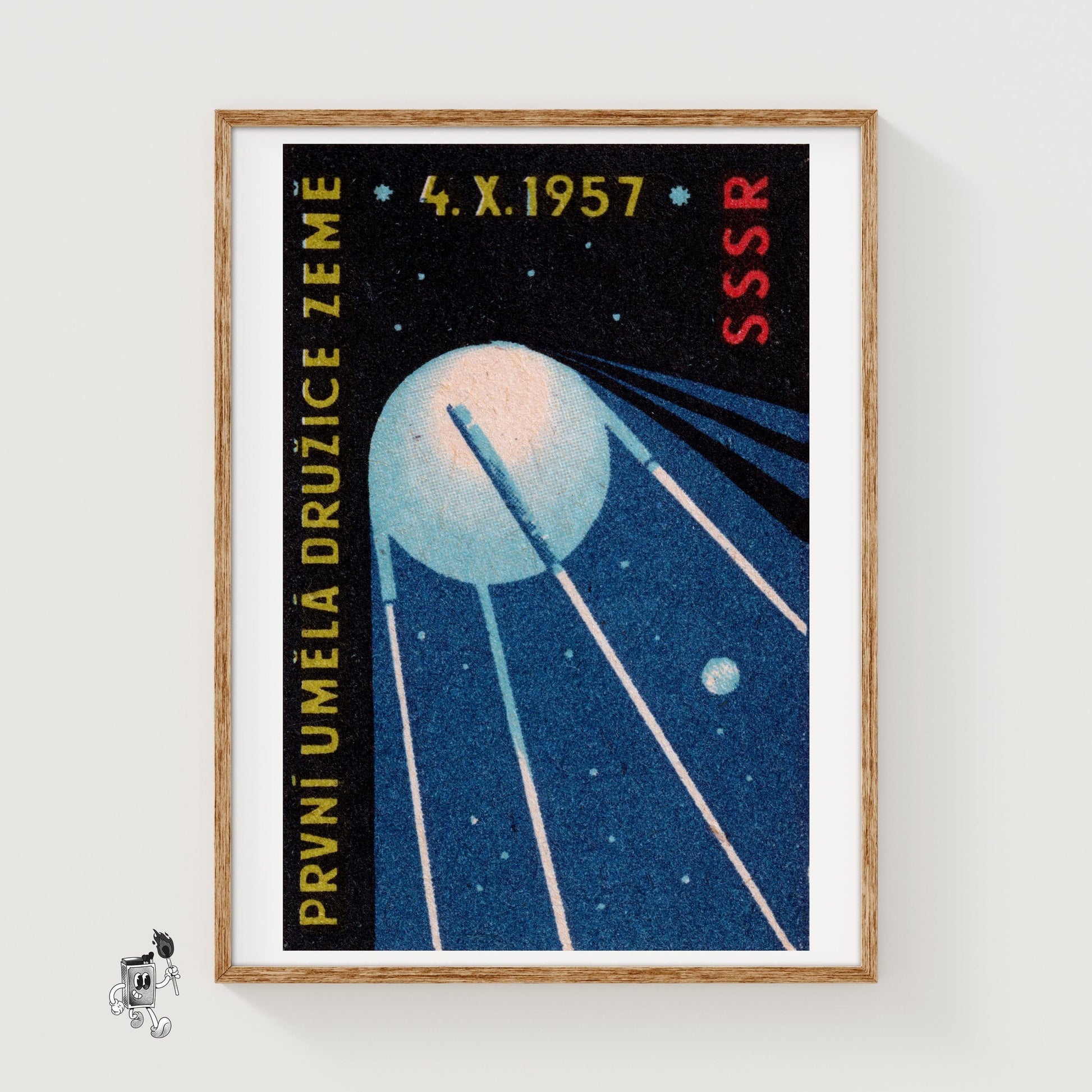 Sputnik Satellite - vintage matchbox label print