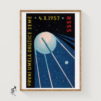 Sputnik Satellite - vintage matchbox label print