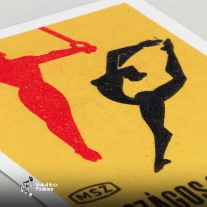 Gymnasts - vintage matchbox label print - close-up detail
