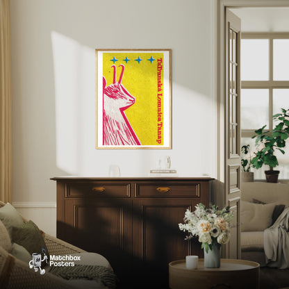 Red Goat - vintage matchbox label print - living room mockup