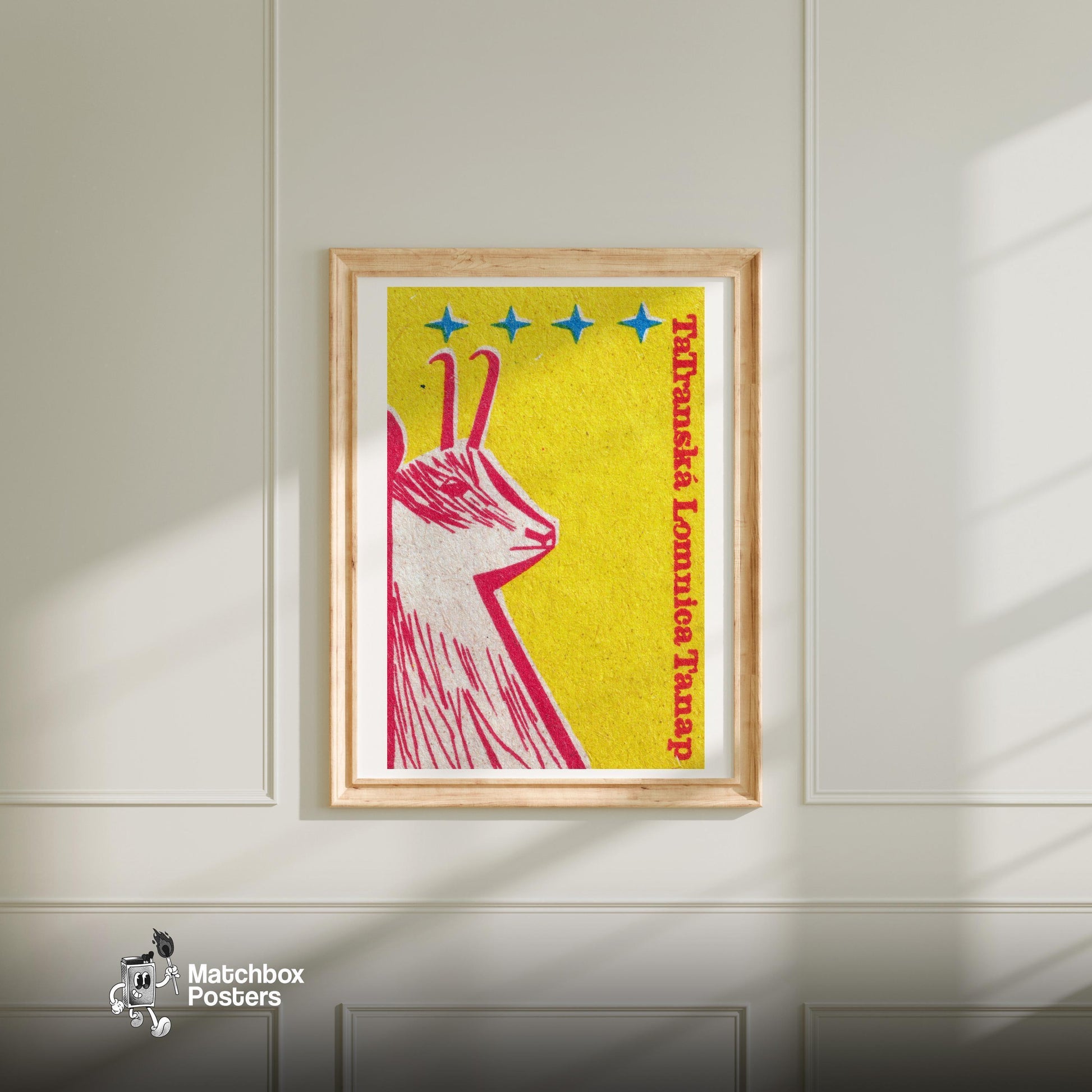 Red Goat - vintage matchbox label print - bedroom mockup